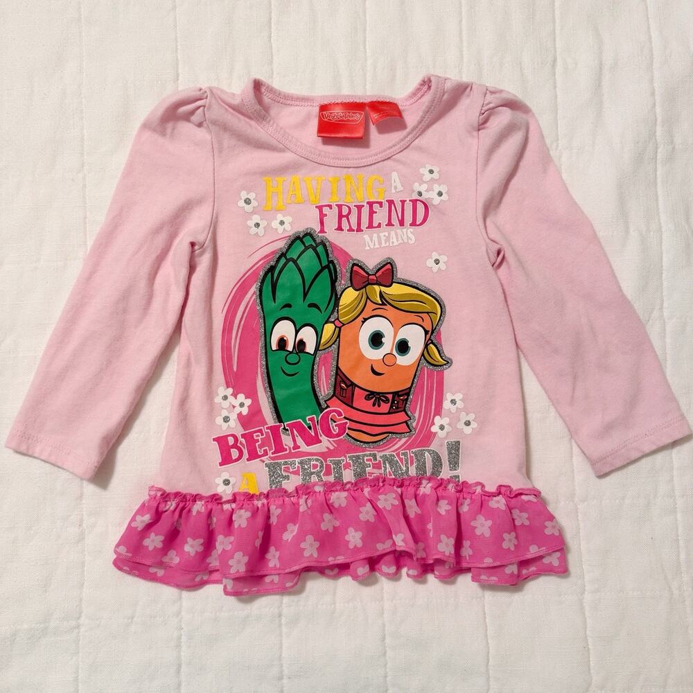 Veggie Tales Girls‎ 3T Shirt 2015 Long Sleeve Pink Ruffle Bottom